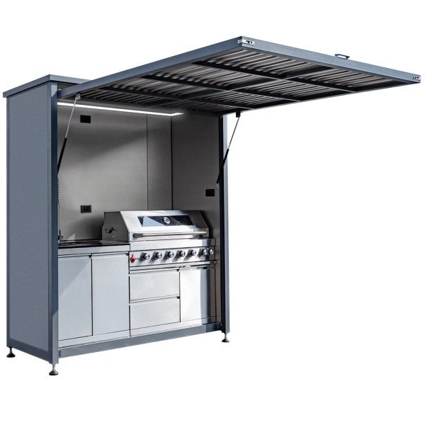 OKC-003 outdoor kitchen cabinet with covered BBQ grill