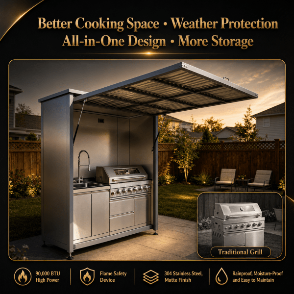 OKC-003 Outdoor Kitchen Cabinet with Covered BBQ Grill