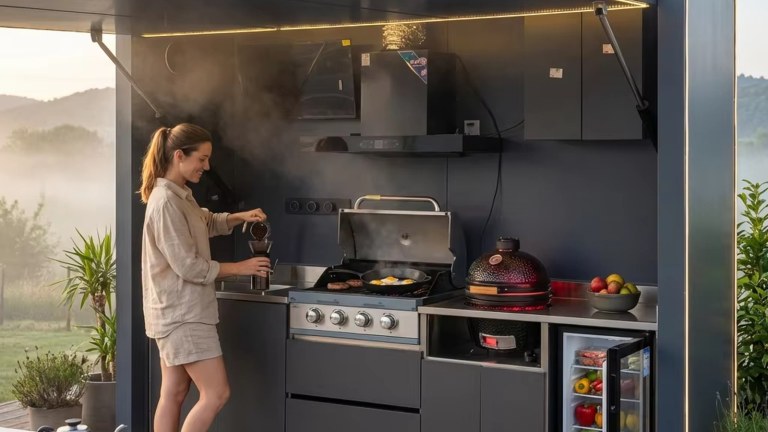 Outdoor kitchen cabinet project with BBQ cooking area